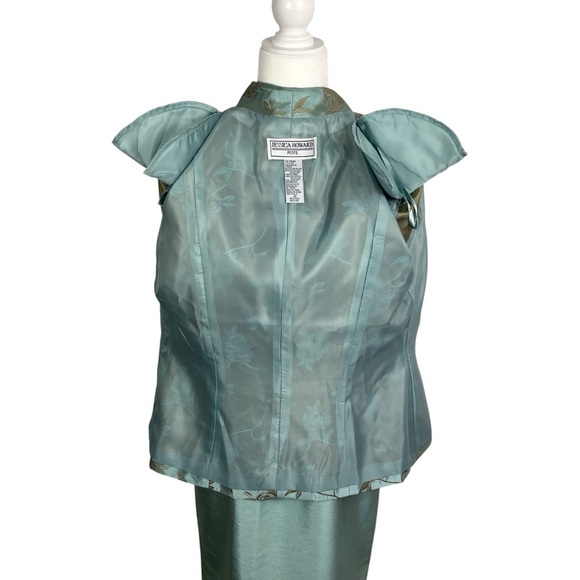 VTG JESSICA HOWARD Seaglass Blue Sheath Dress with Brocade Jacket 10P MOB MOG - Picture 9 of 15